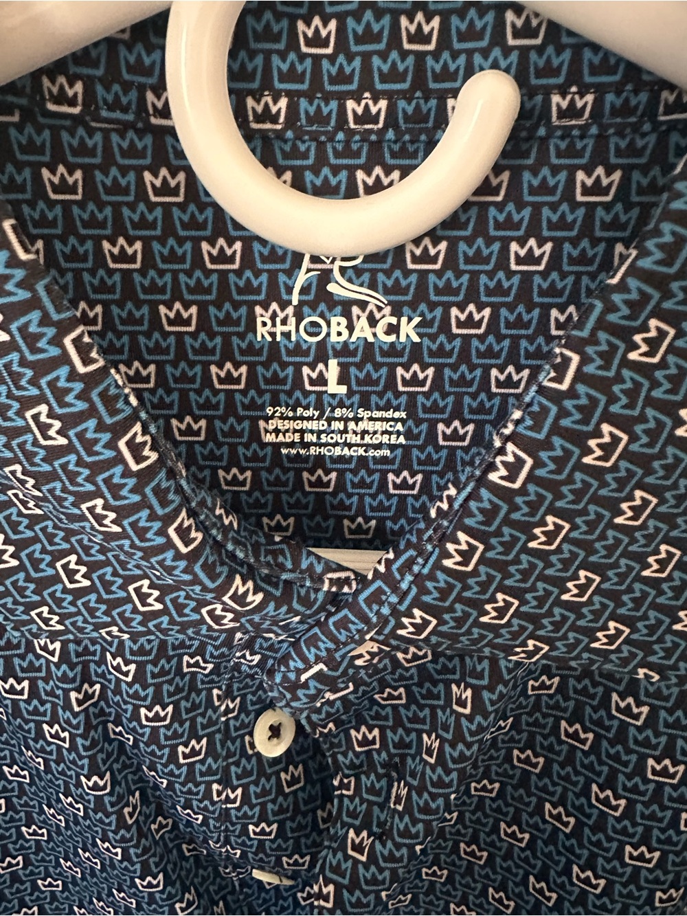 Rhoback Men’s Charlotte Queen City Shirt with White & Light Blue Crown Pattern